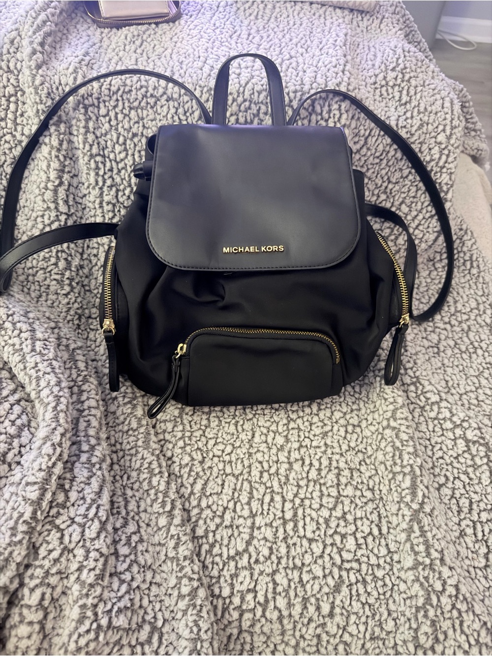 MICHAEL KORS Black Nylon Backpack with Gold-Tone Hardware